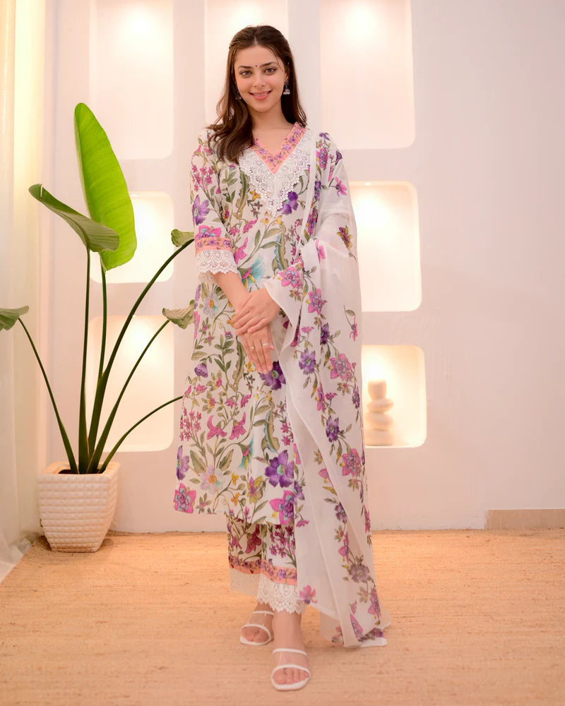 MISHNEE FASHION Floral Print Kurta, Trouser/Pant & Dupatta Set